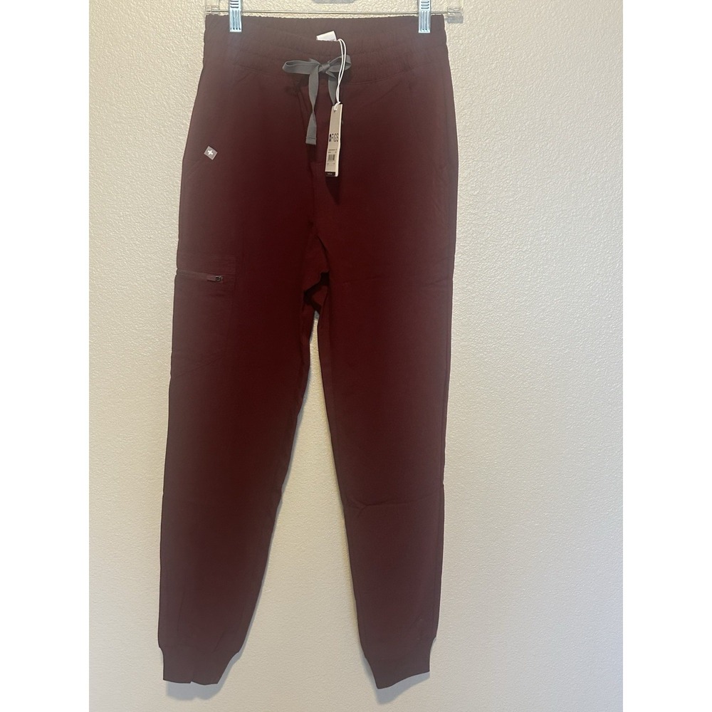 NWT FIGS‎ Burgundy HIGH WAISTED ZAMORA Jogger SCRUB PANTS Regular Size XS